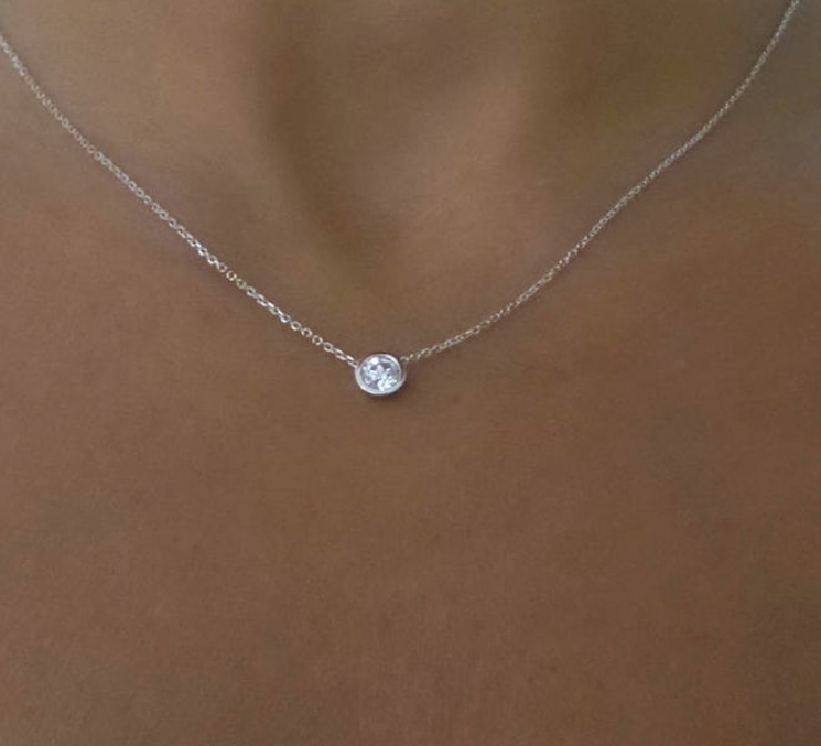 14k Gold Diamond Solitaire Necklace