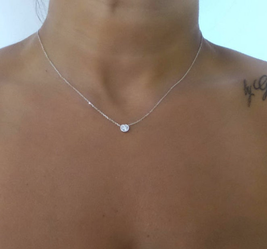 14k Gold Diamond Solitaire Necklace