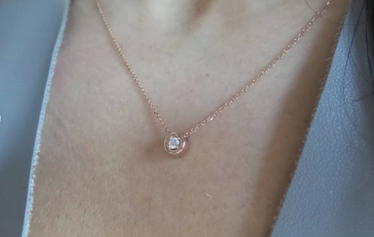 14k Gold Diamond Solitaire Sliding Necklace