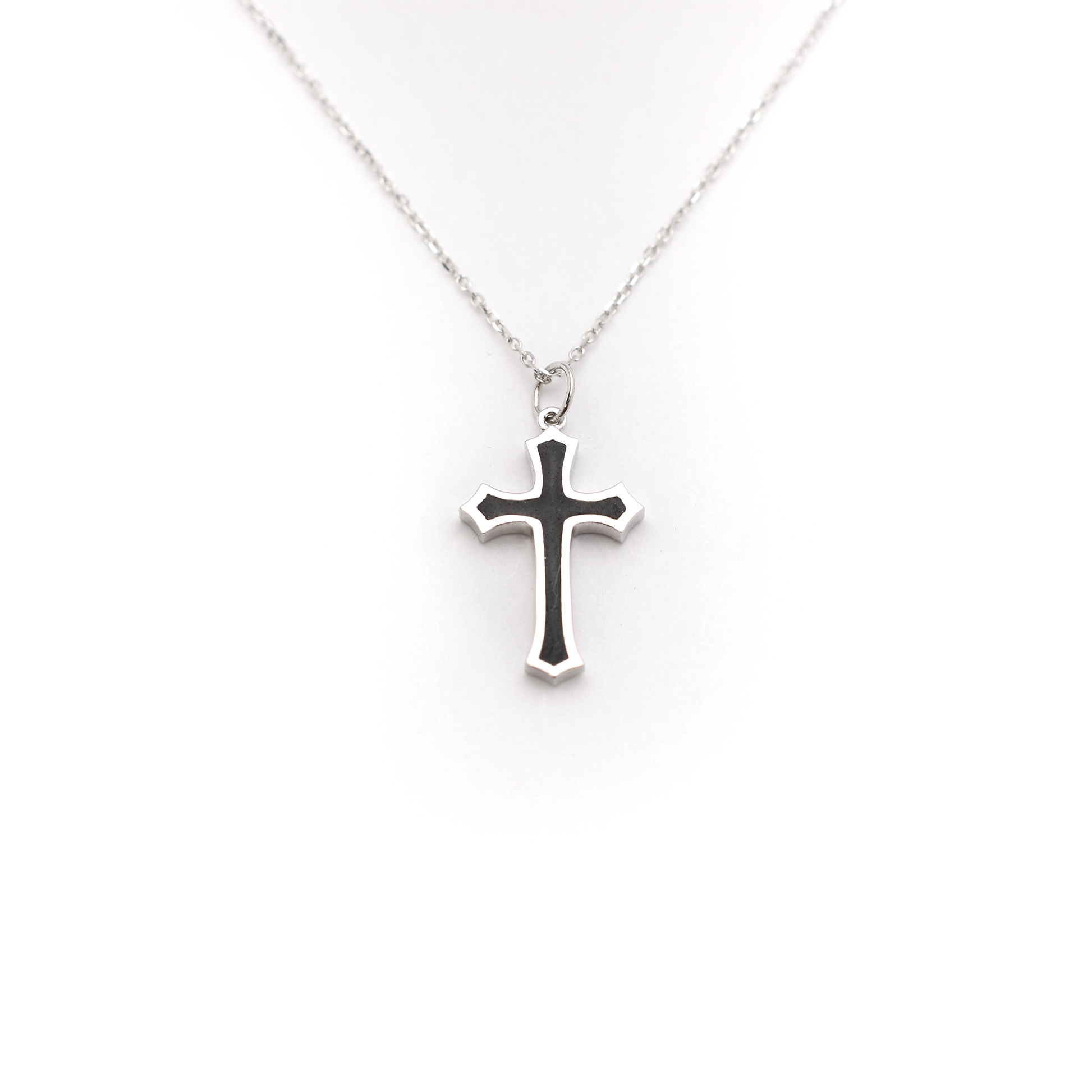 14k gold black Enamel cross necklace
