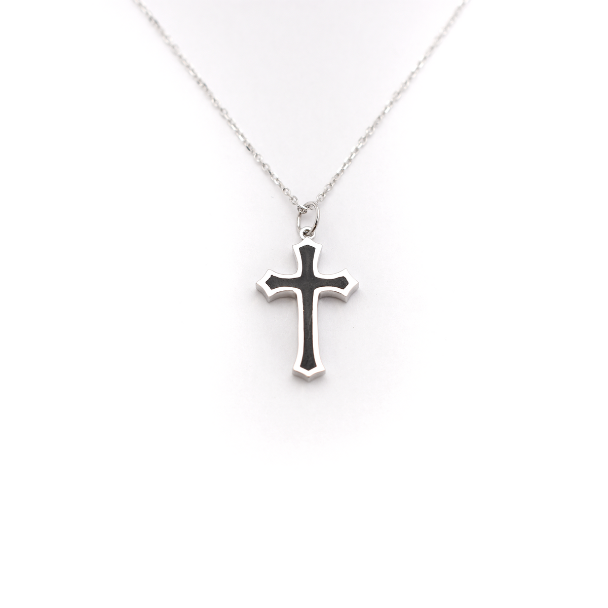 14k gold black Enamel cross necklace