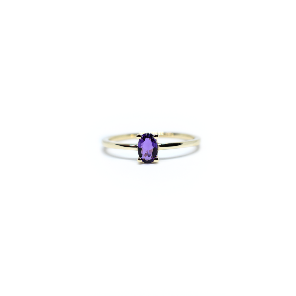 14K Gold Oval Amethyst Ring