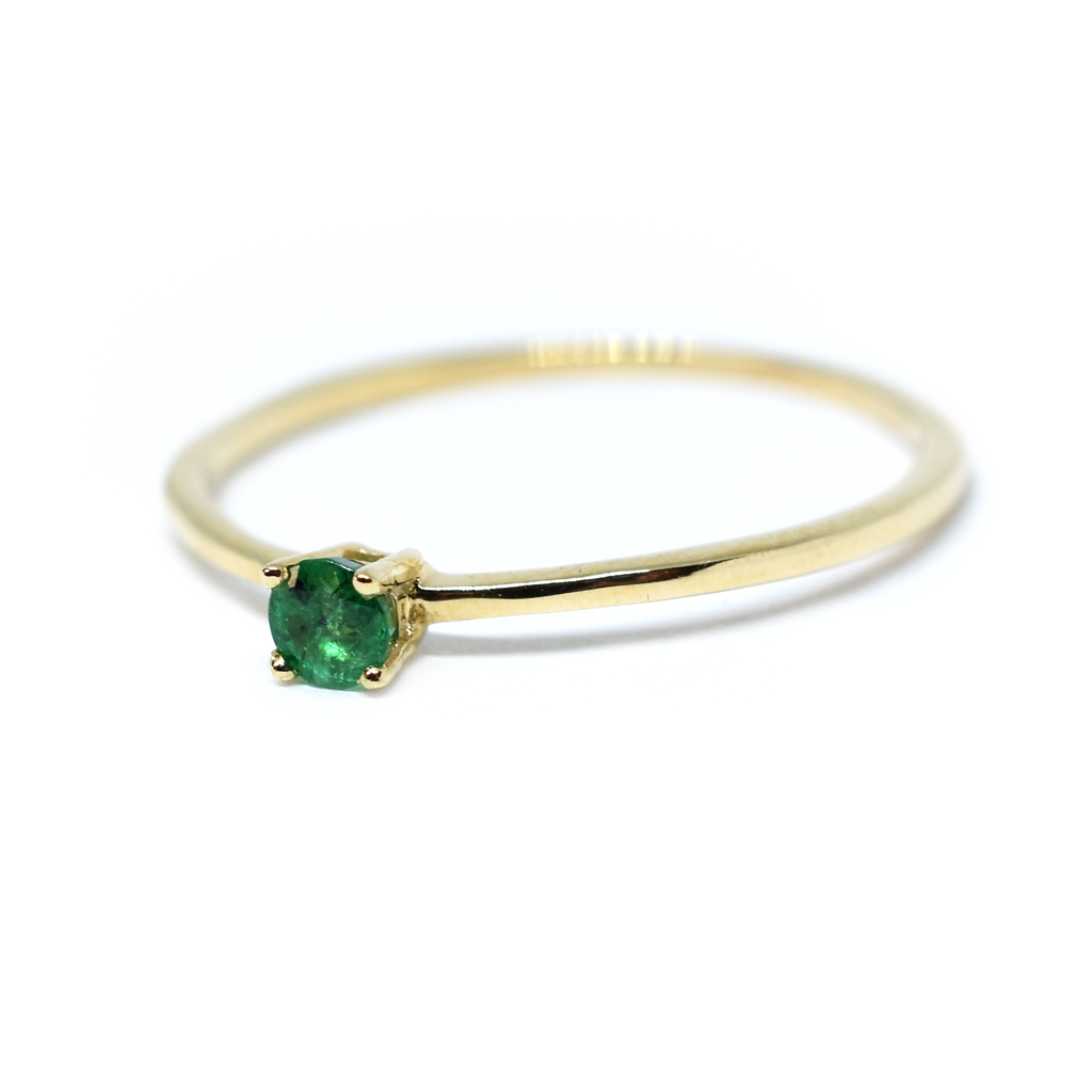 14K Gold Round Emerald Ring