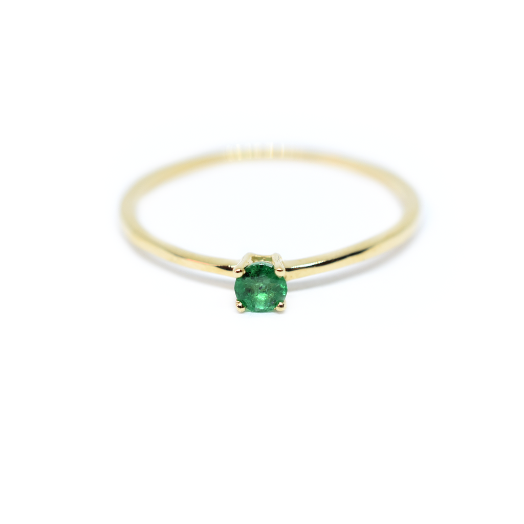 14K Gold Round Emerald Ring