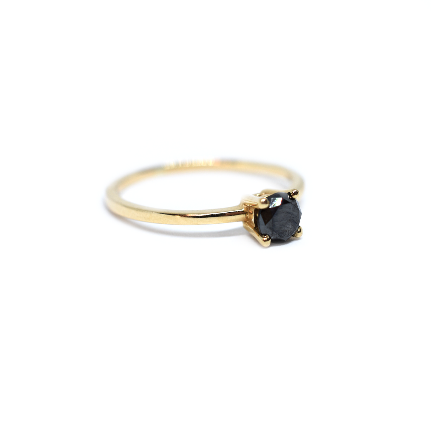14K Gold Round Black Diamond Ring