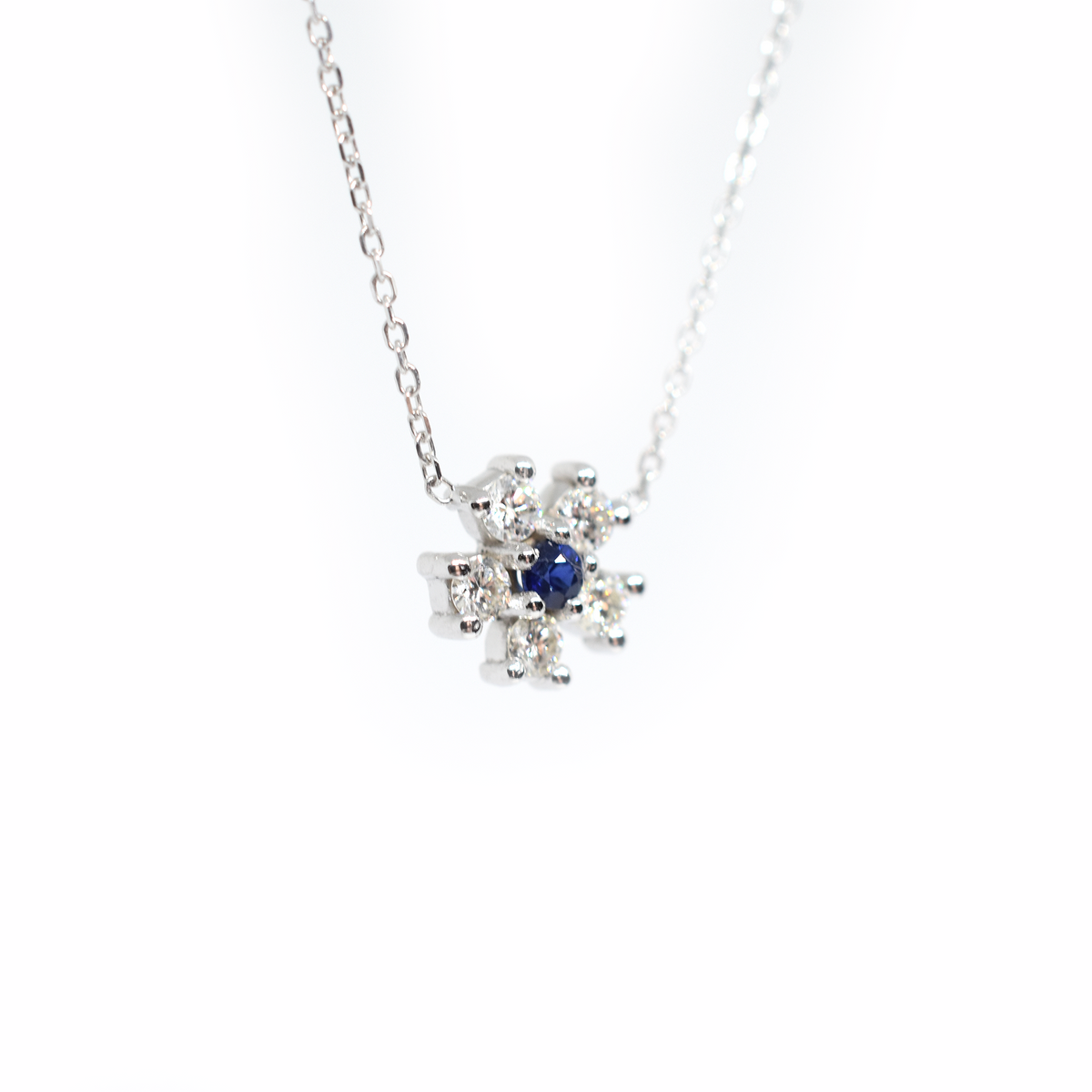 14k Gold Diamond Sapphire Flower Necklace