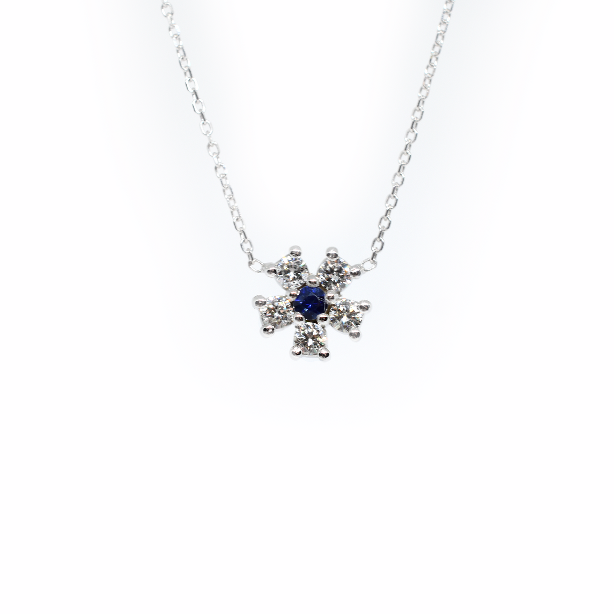 14k Gold Diamond Sapphire Flower Necklace