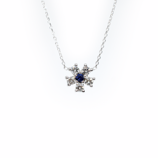 14k Gold Diamond Sapphire Flower Necklace