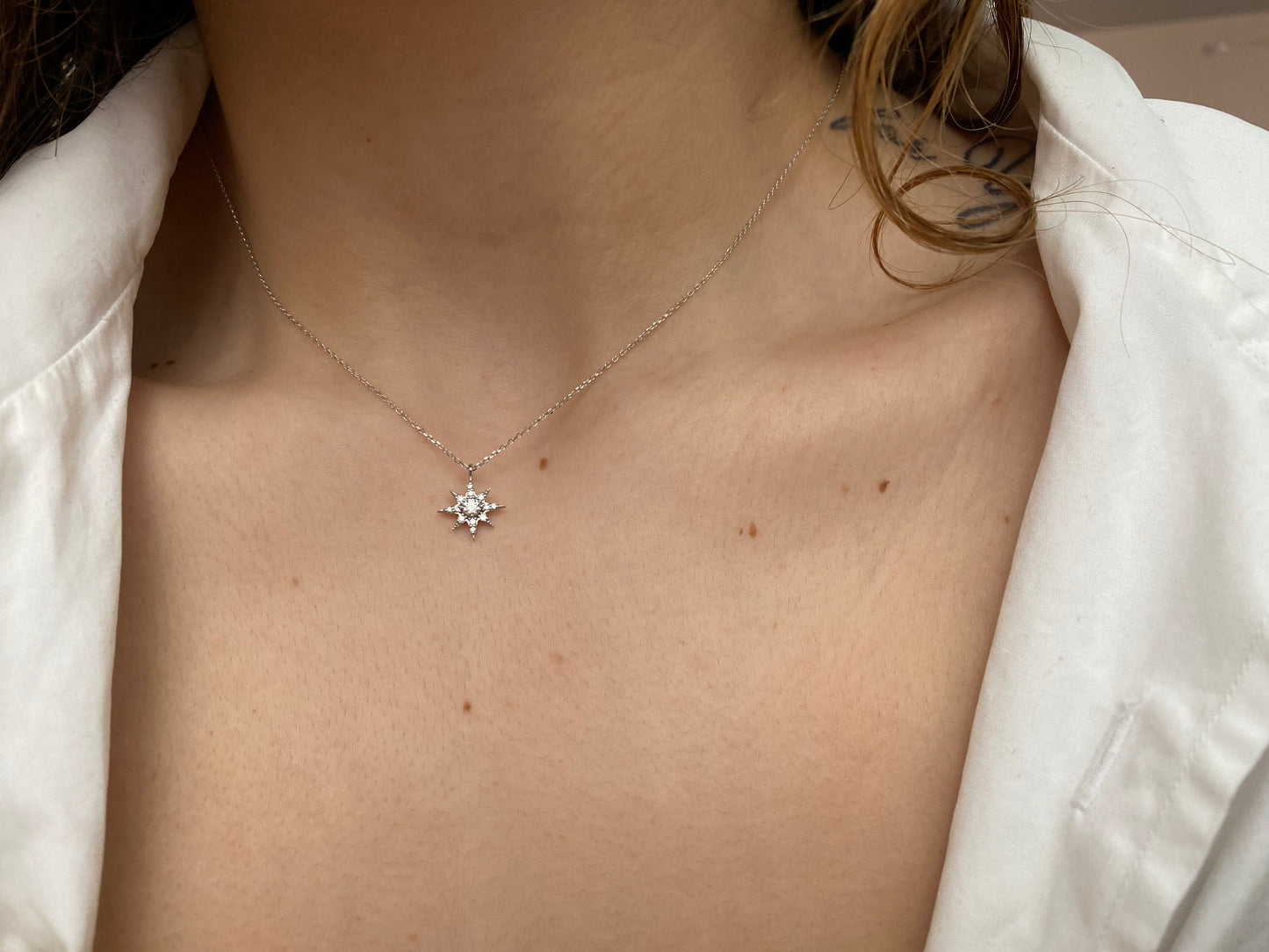 14k White Gold North Star Necklace / Dainty Celestial necklace