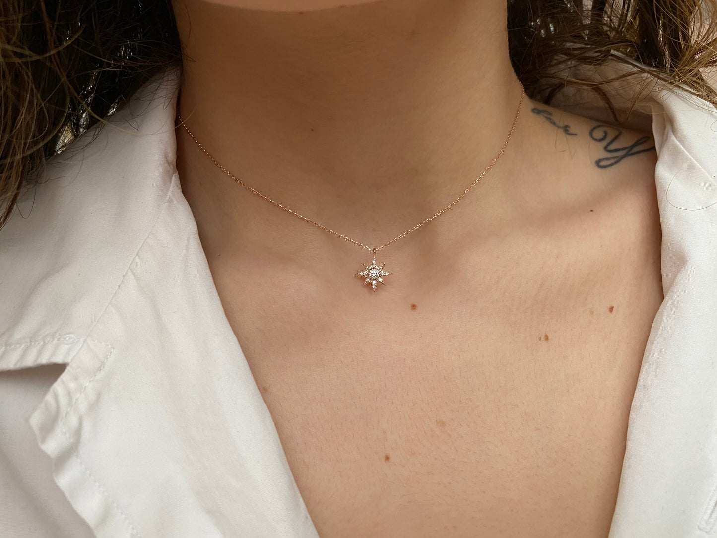 14K Rose Gold Diamond North Star Necklace | Dainty Celestial Jewelry