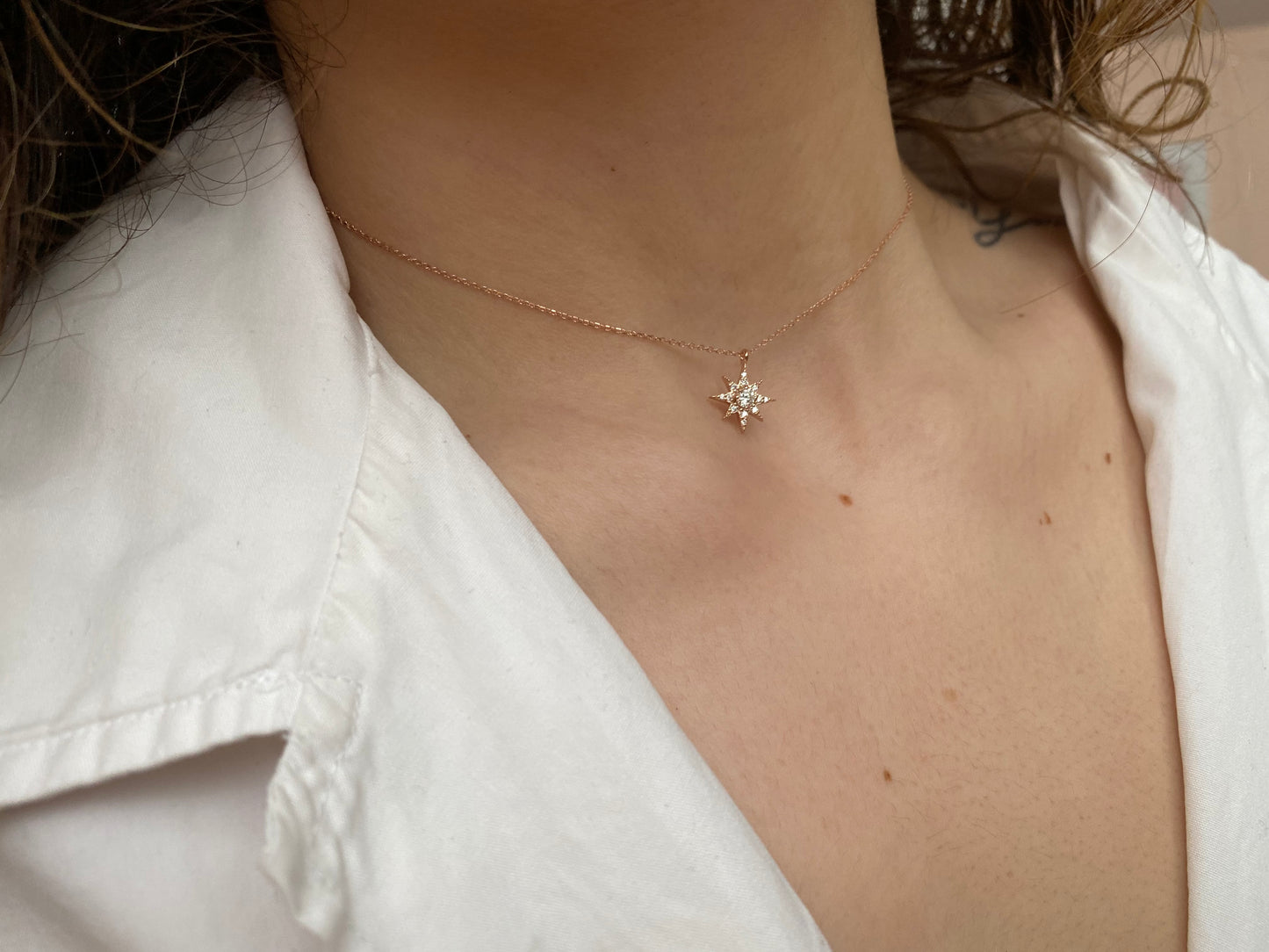 14K Rose Gold Diamond North Star Necklace | Dainty Celestial Jewelry
