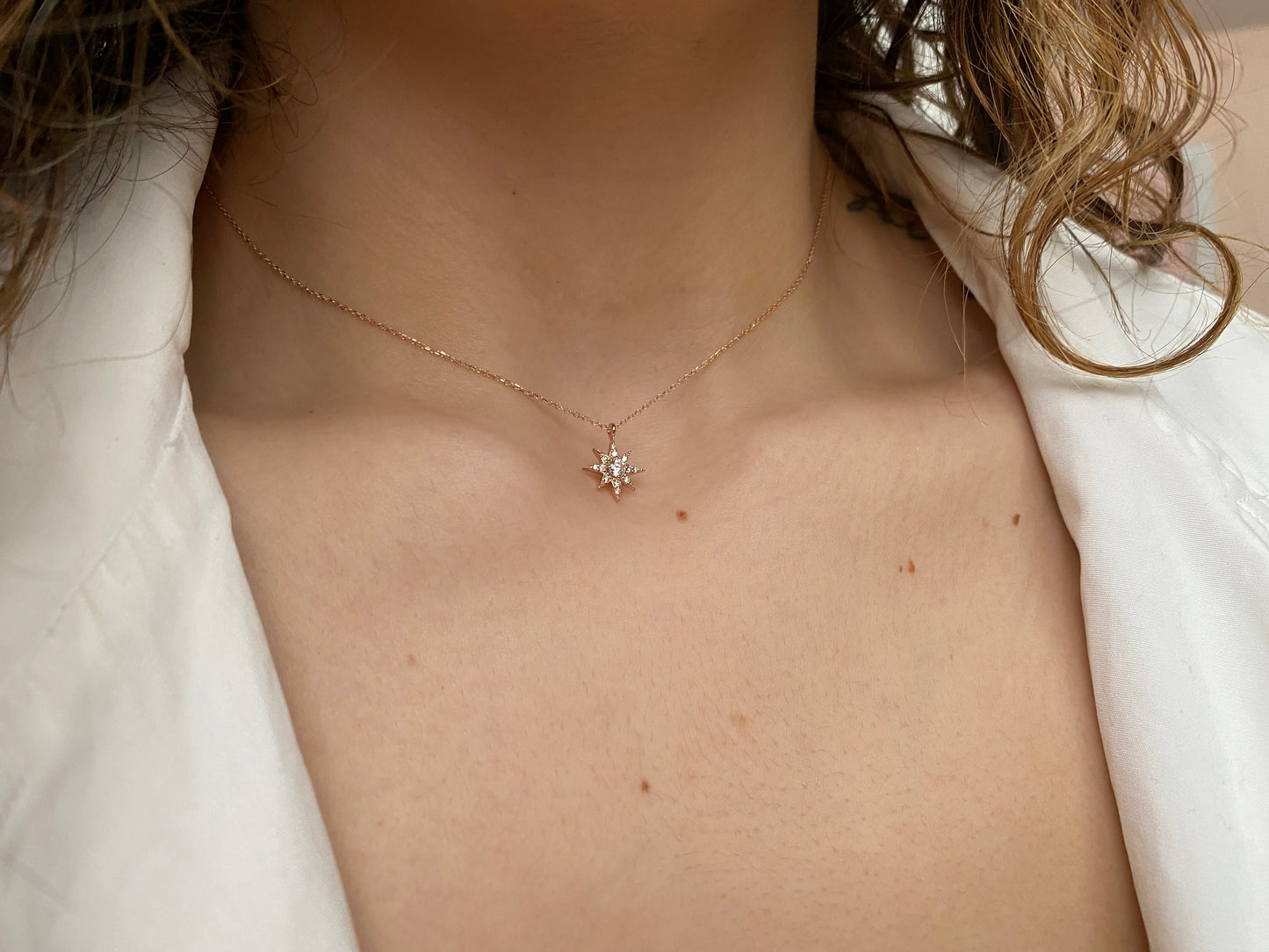 14k White Gold North Star Necklace / Dainty Celestial necklace
