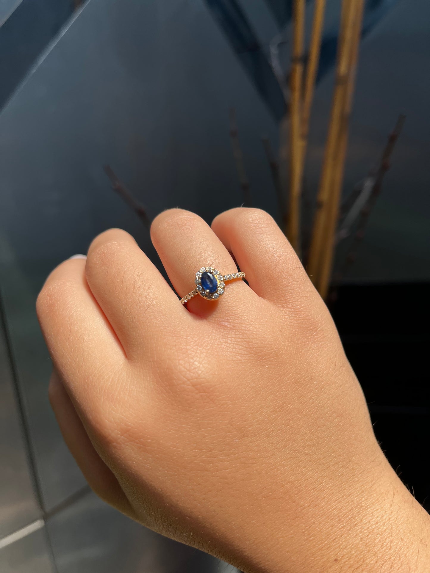 14K Gold Sapphire Diamond Ring