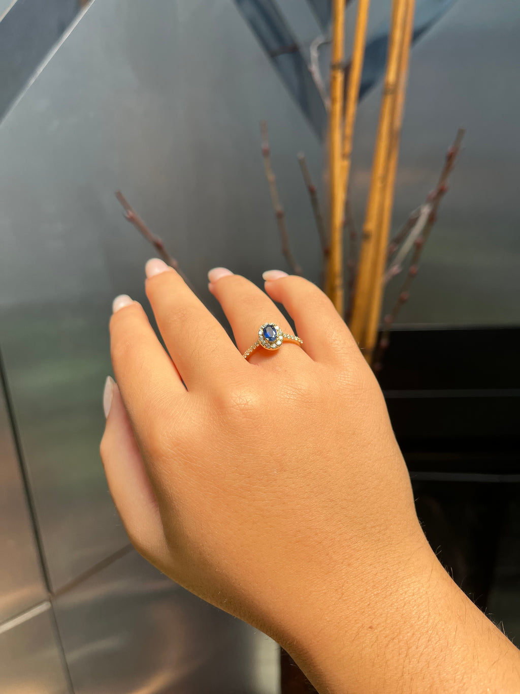 14K Gold Sapphire Diamond Ring