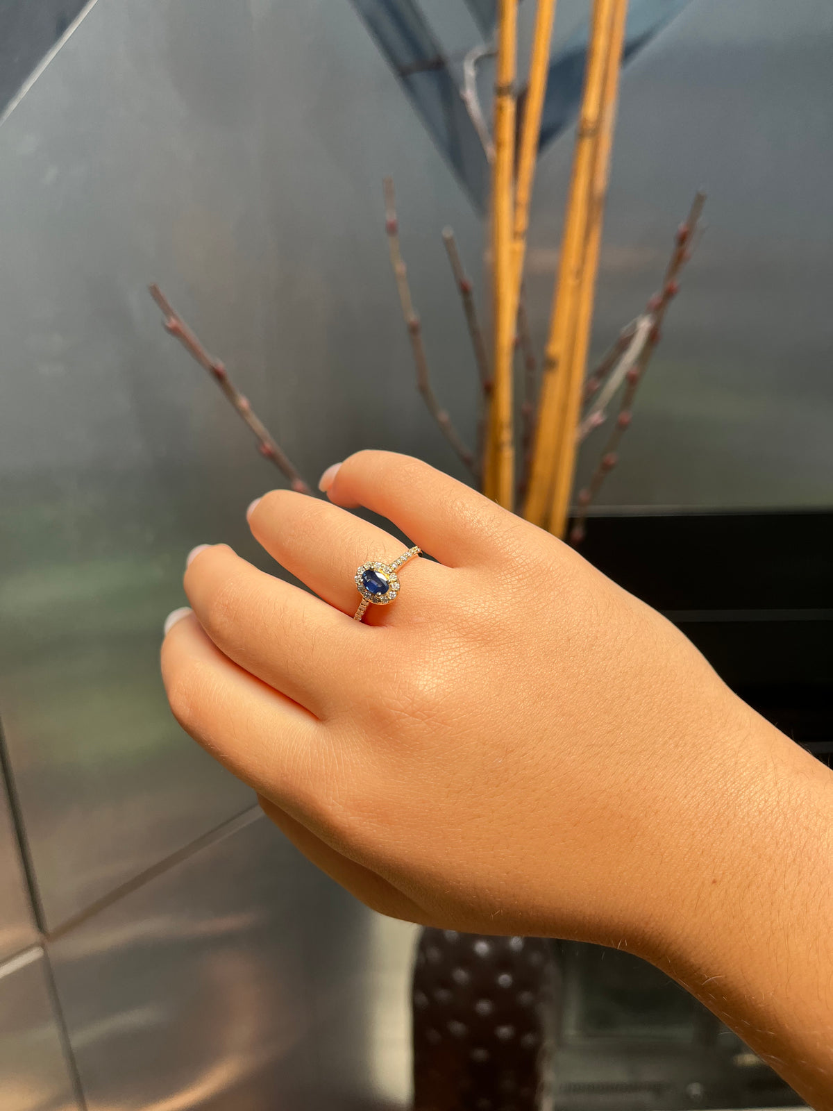 14K Gold Sapphire Diamond Ring