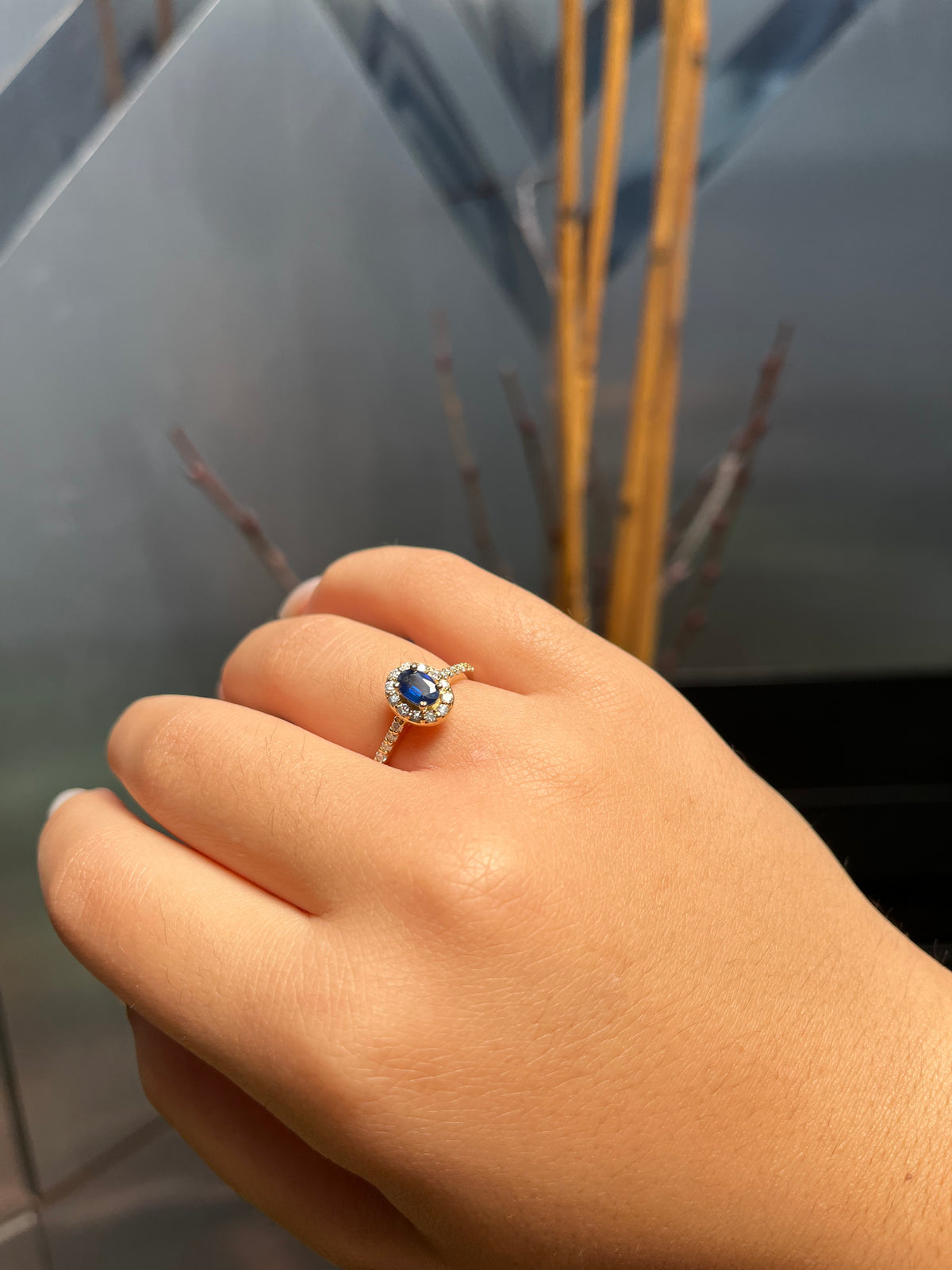 14K Gold Sapphire Diamond Ring