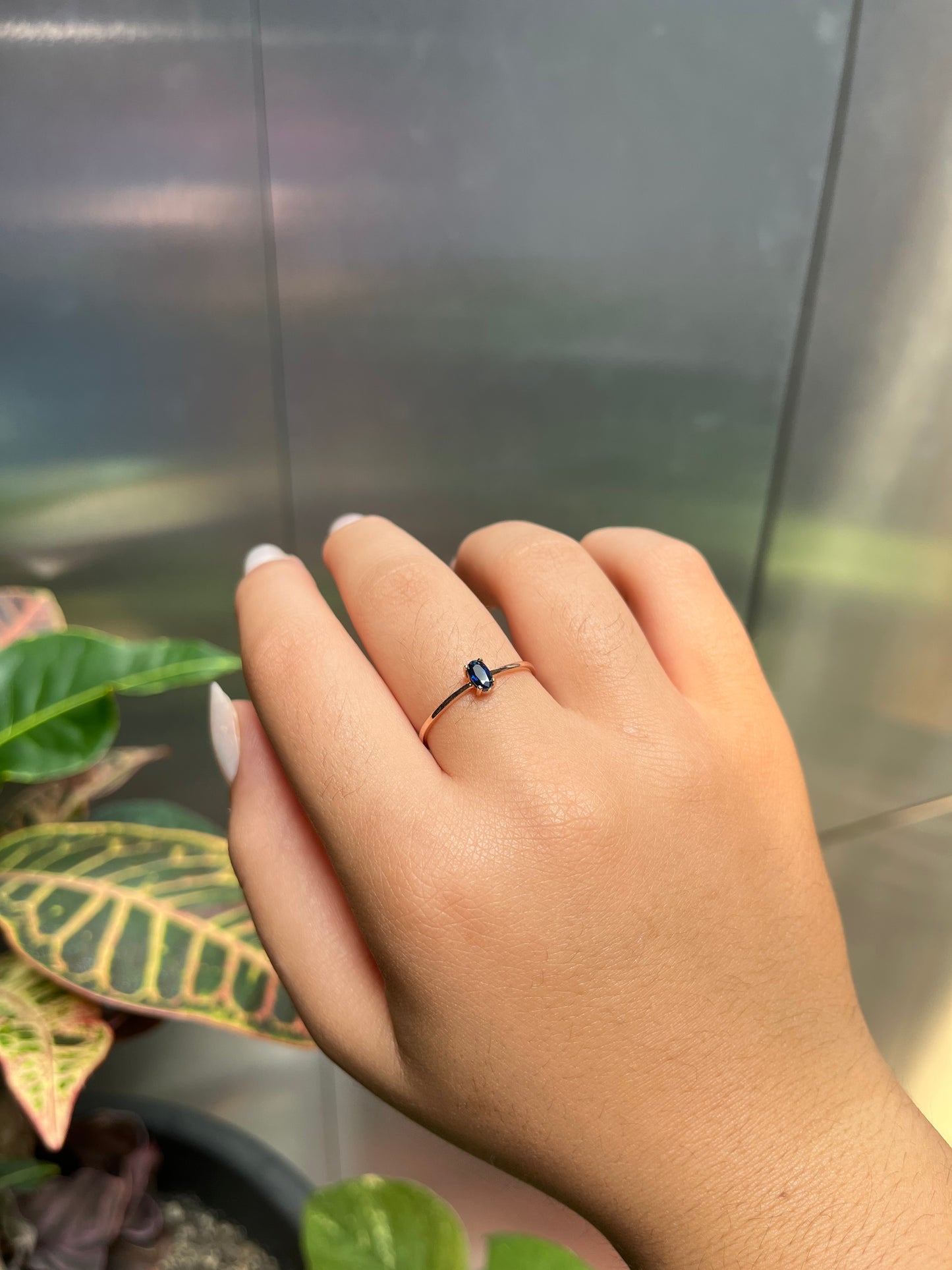 14K Gold Oval Blue Sapphire Ring