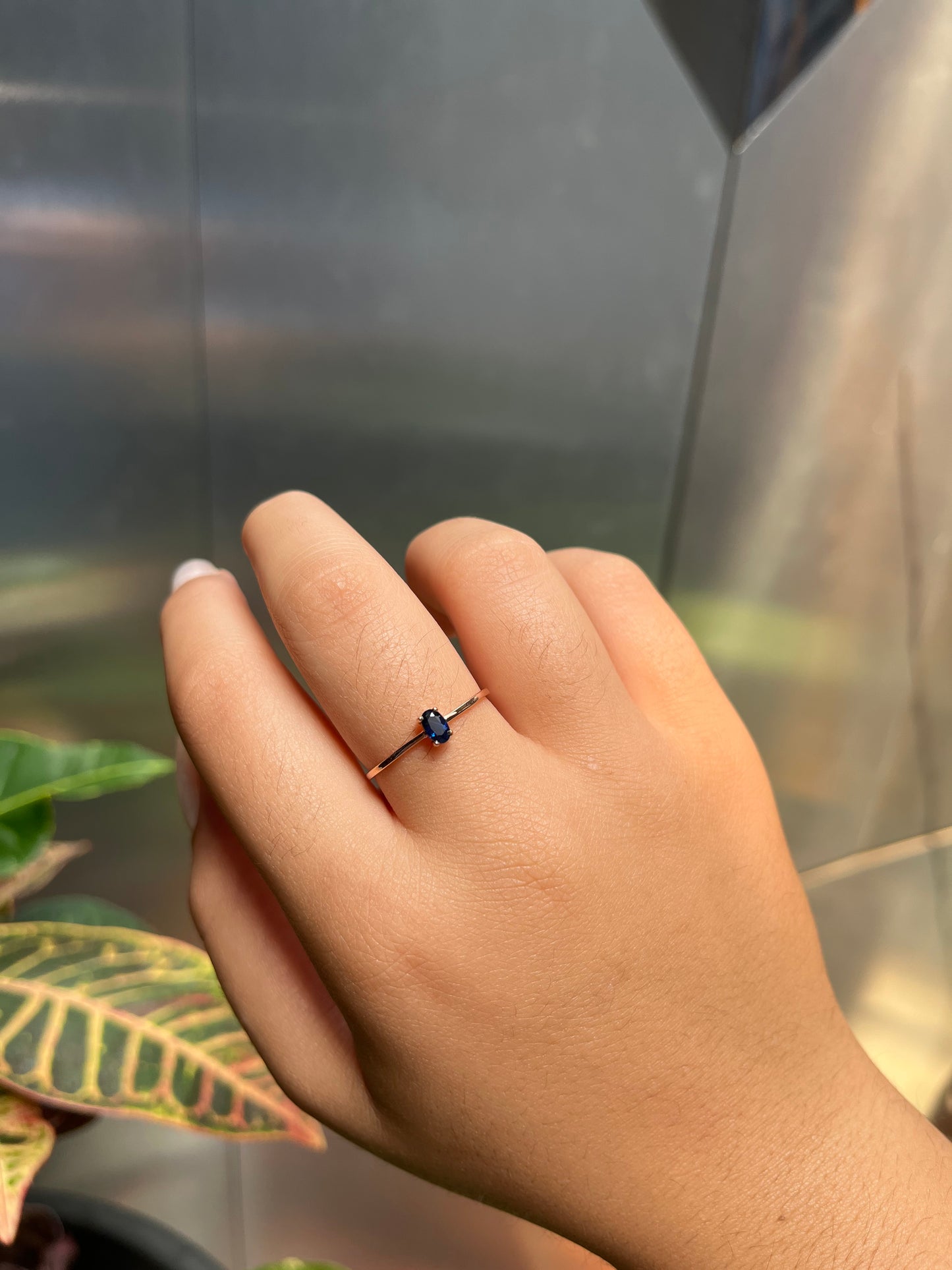 14K Gold Oval Blue Sapphire Ring