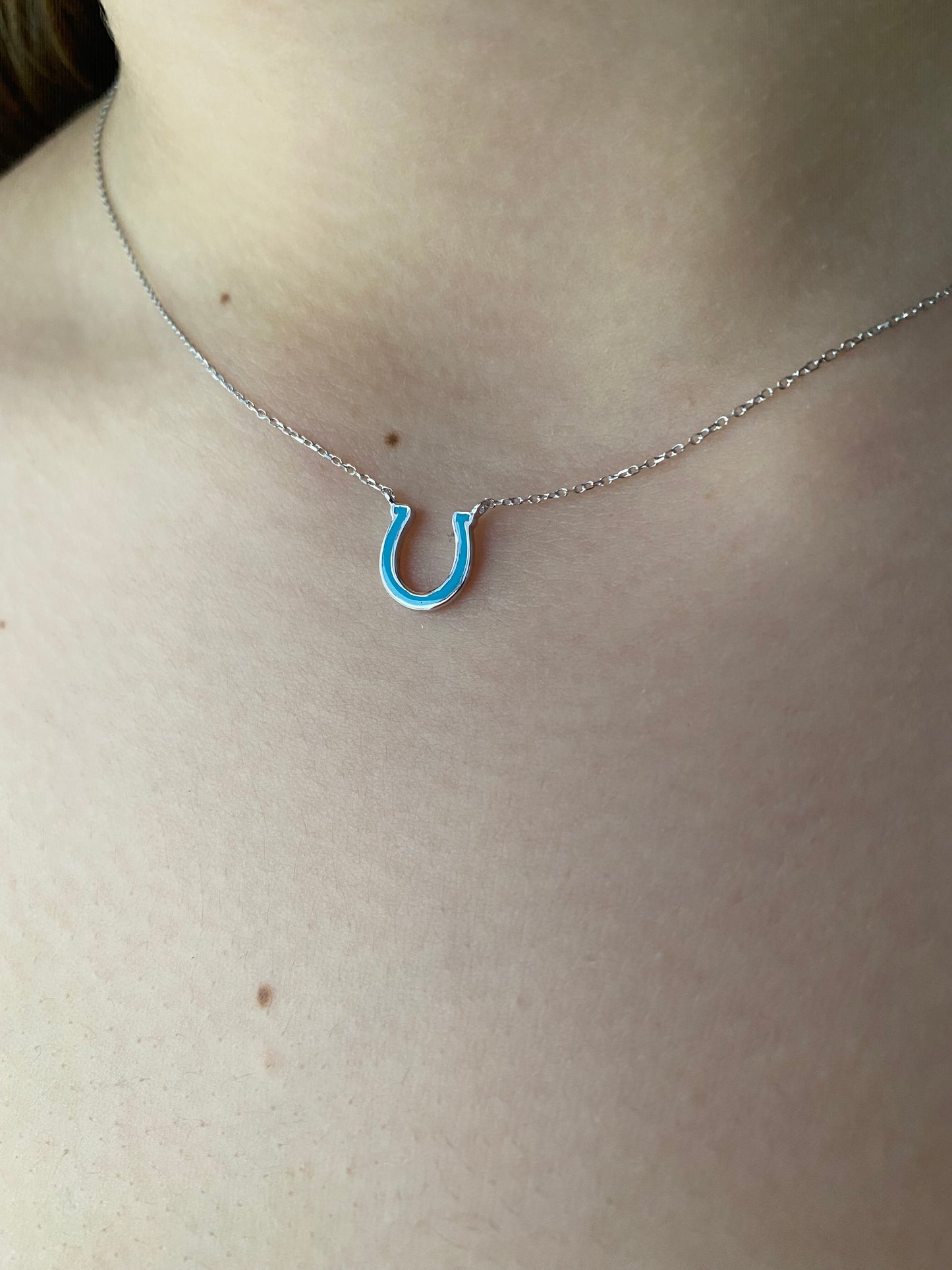 14k Blue Enamel Horseshoe Necklace