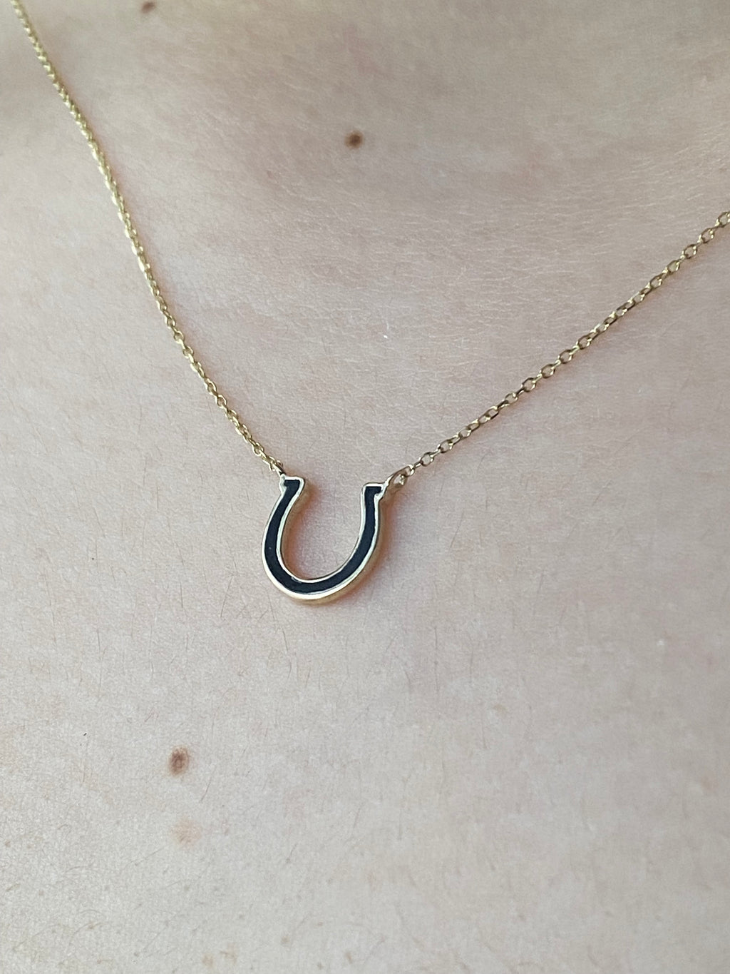 14k Black Enamel Horseshoe Necklace