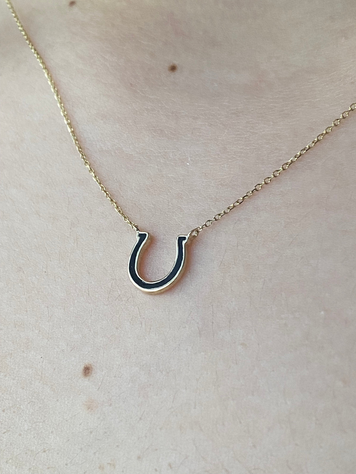 14k Black Enamel Horseshoe Necklace