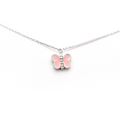 Pink Enamel Diamond Butterfly Necklace