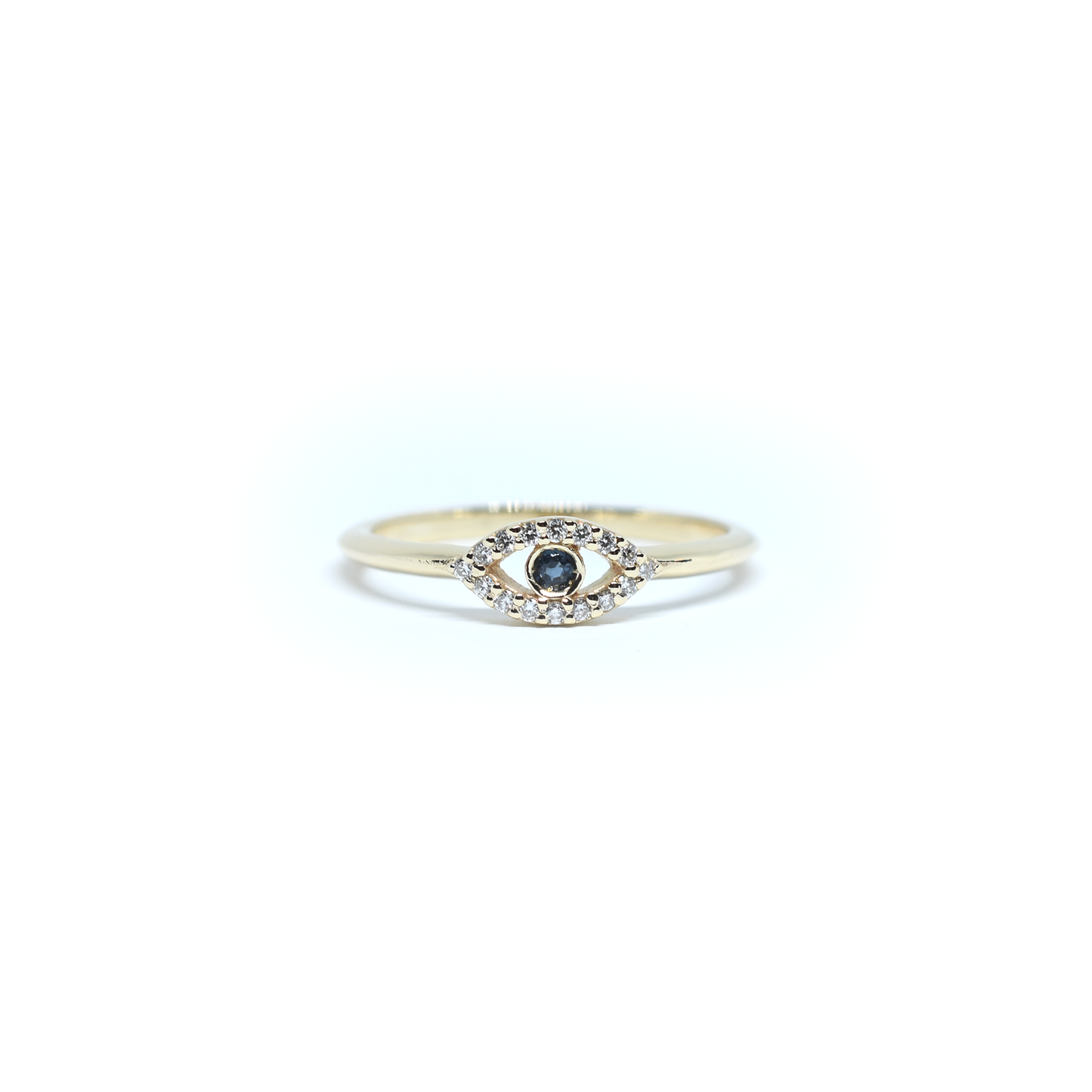 14K Gold Evil Eye Diamond and Sapphire Ring