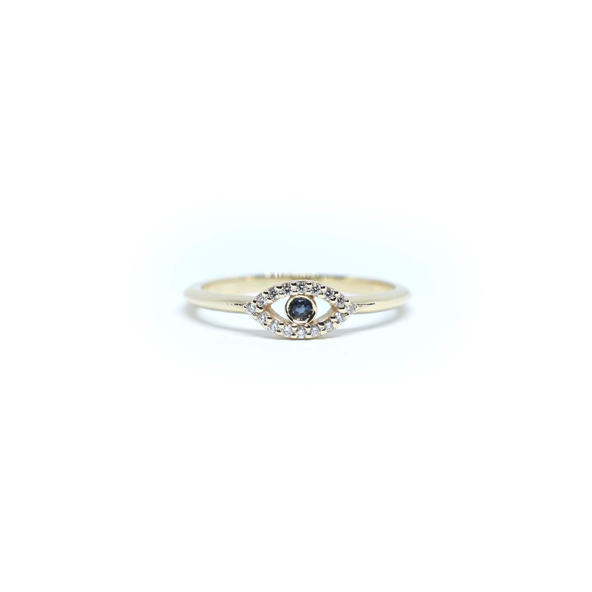 14K Gold Evil Eye Diamond and Sapphire Ring