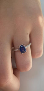 14K Gold Blue Sapphire Diamond Ring