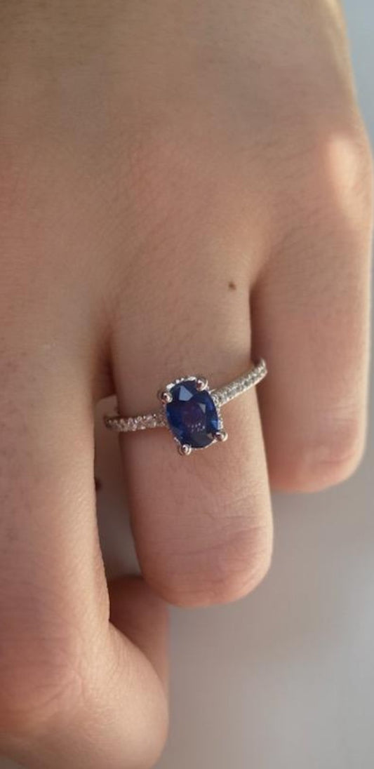 14K Gold Blue Sapphire Diamond Ring
