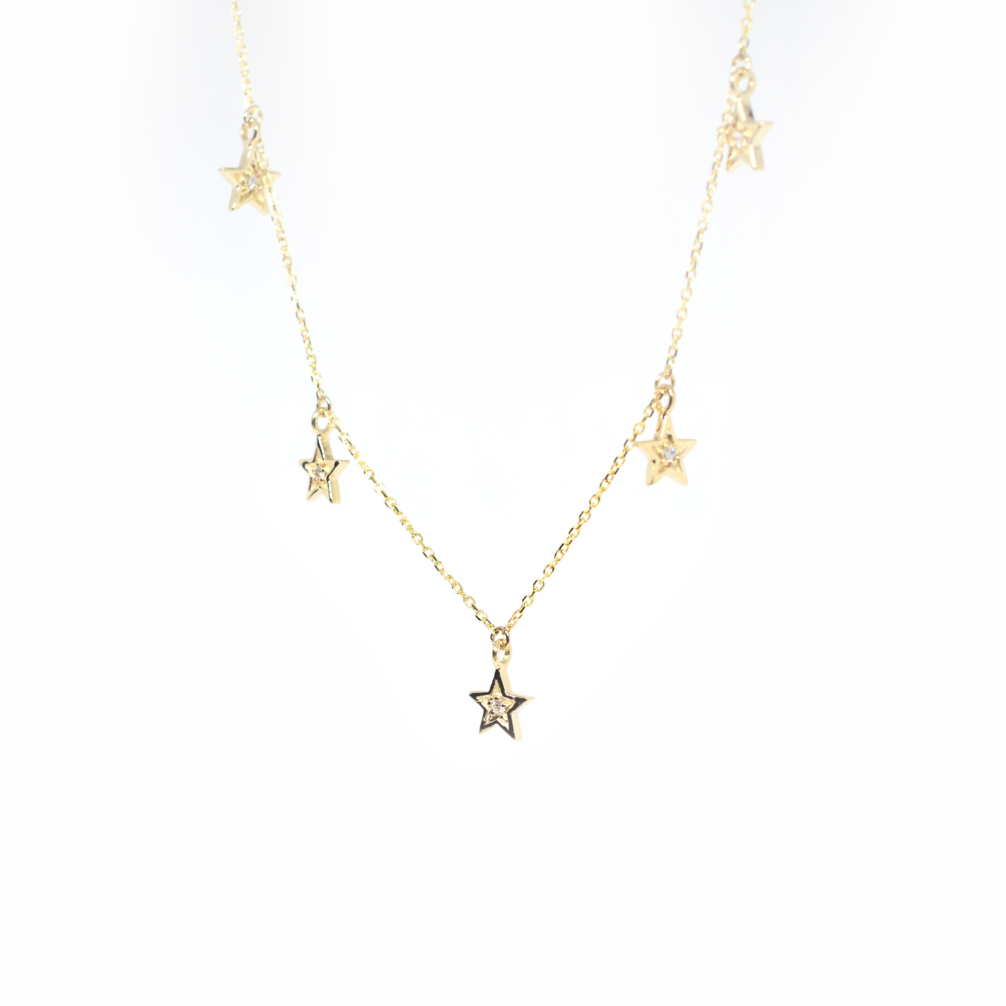 14k Gold Diamond Five Star Necklace