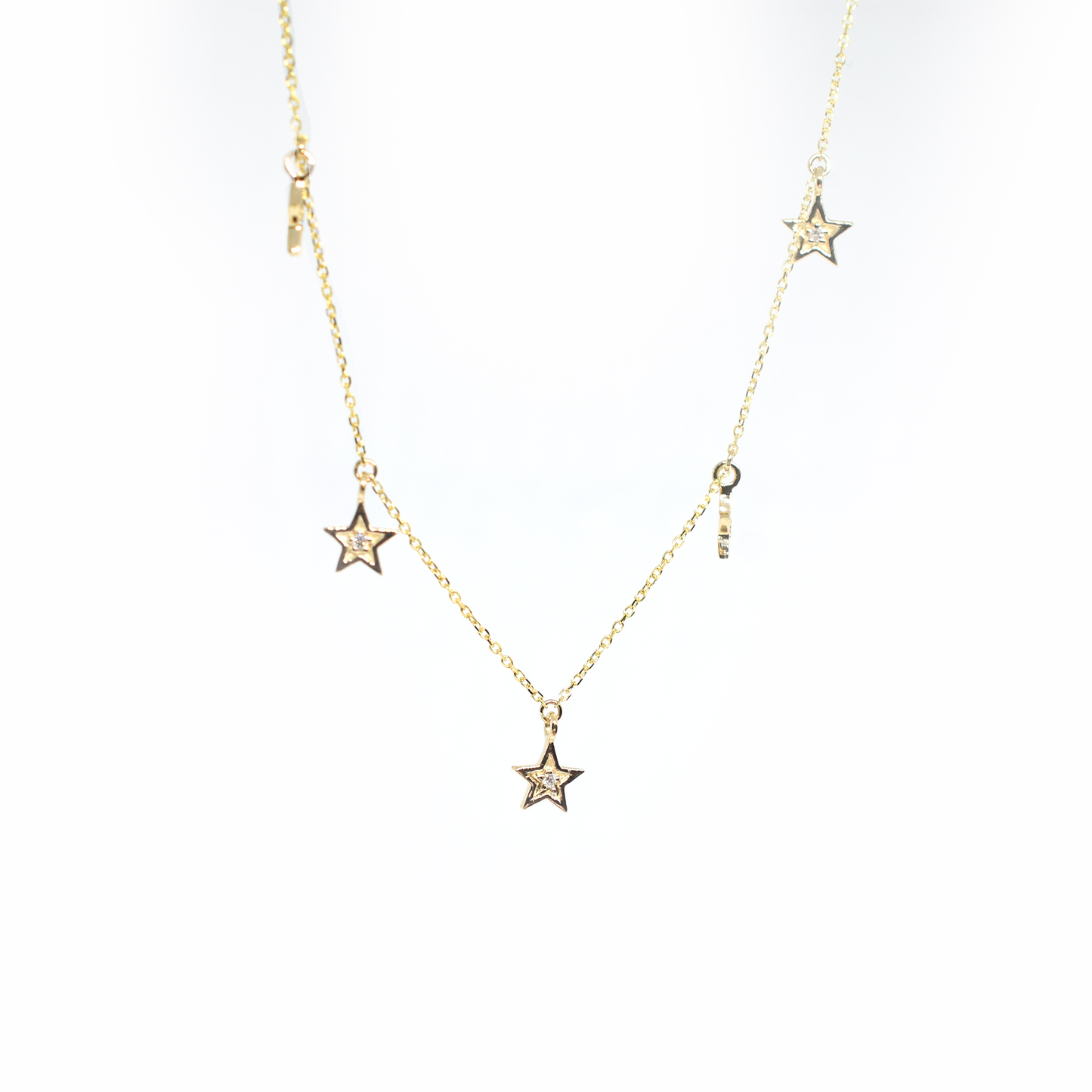 14k Gold Diamond Five Star Necklace