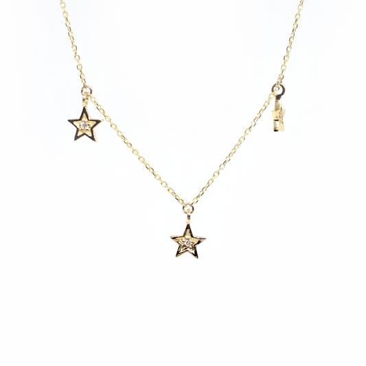 14k Gold Diamond Five Star Necklace