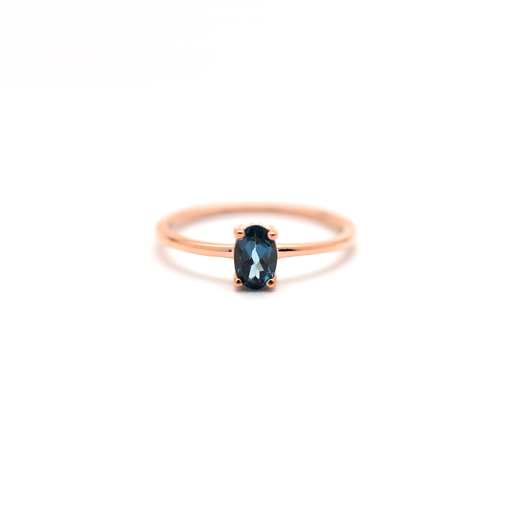 14K Gold Oval Blue Sapphire Ring