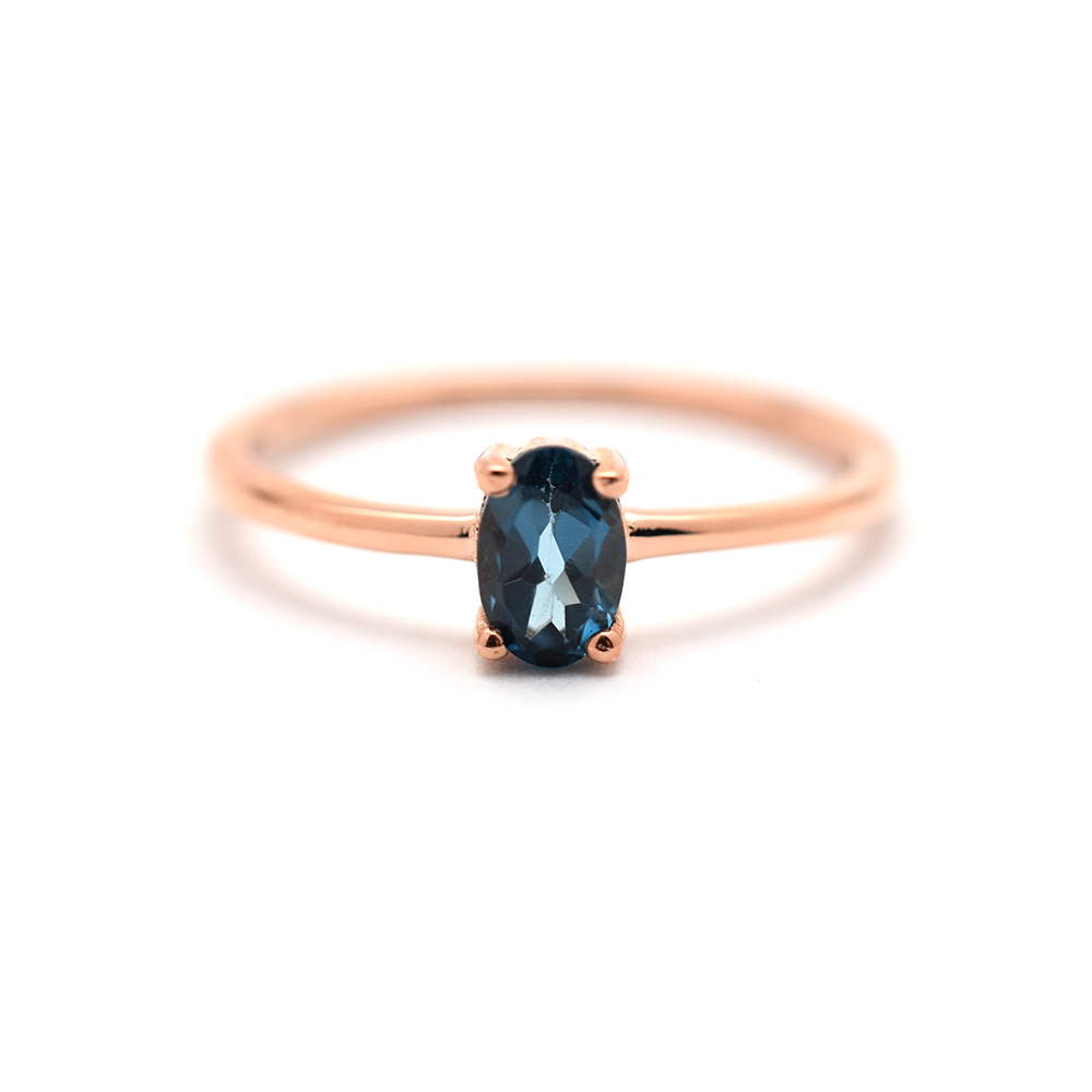 14K Gold Oval Blue Sapphire Ring