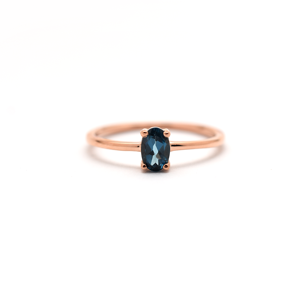 14K Gold Oval Blue Sapphire Ring