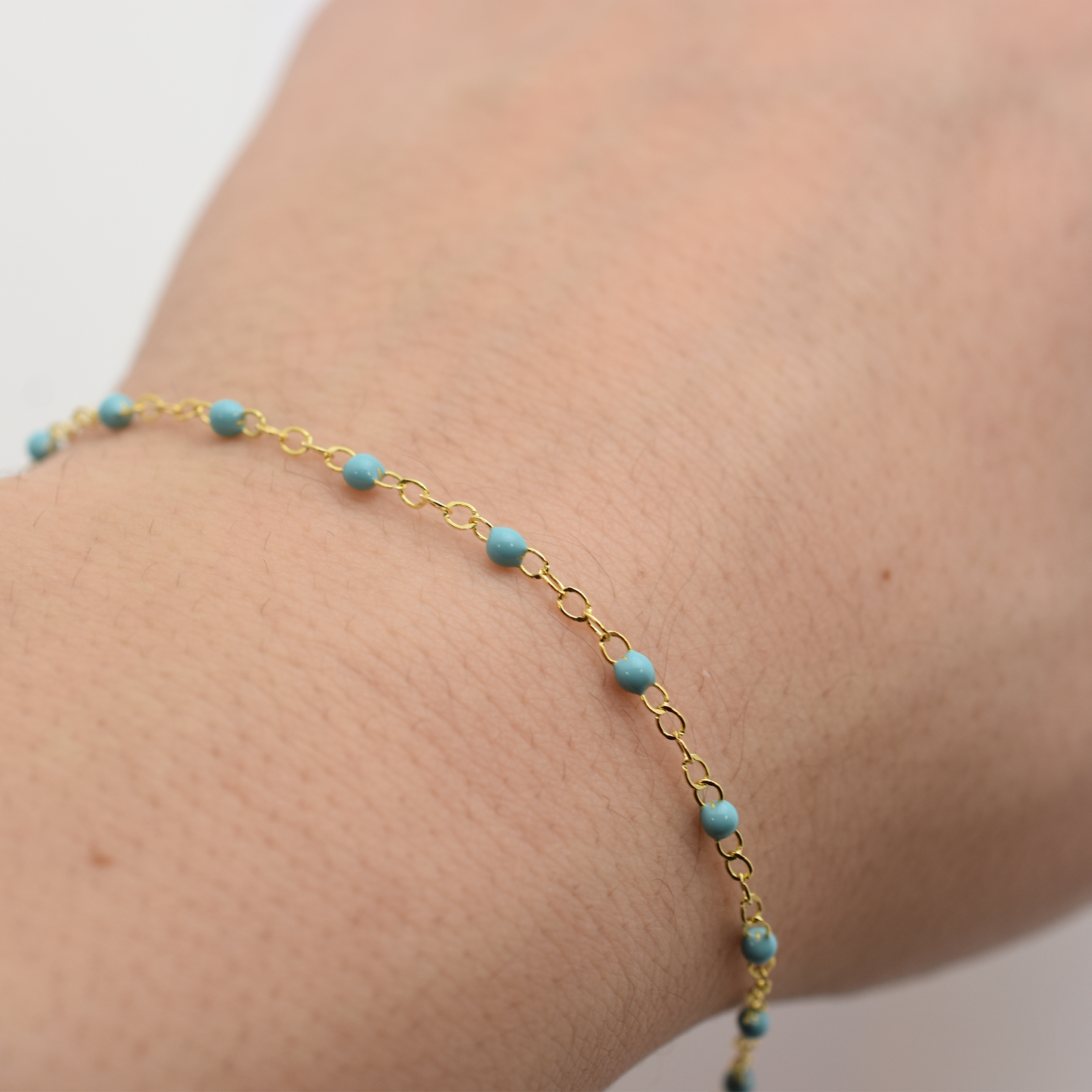 14K Turquoise Beaded Chain Bracelet