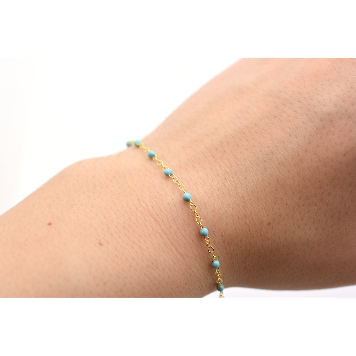 14K Turquoise Beaded Chain Bracelet