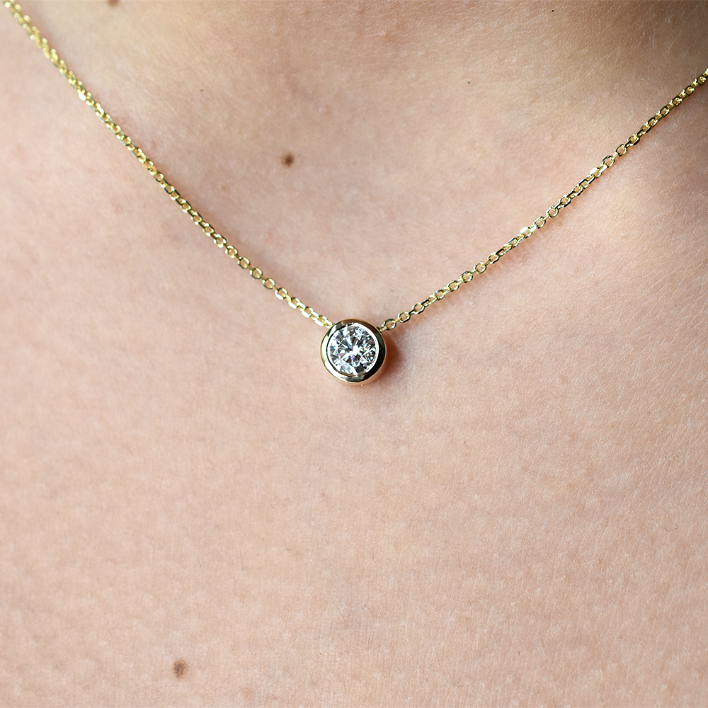 14K Gold 0.45ct Diamond Bezel Necklace