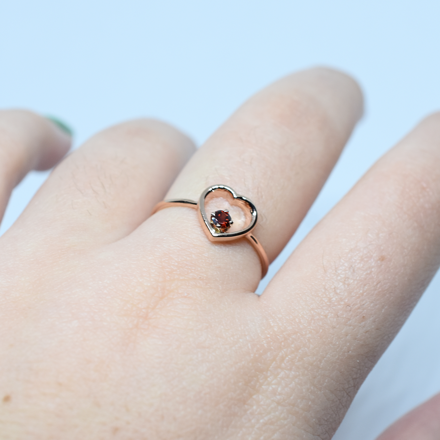 14K Gold Garnet Heart Ring