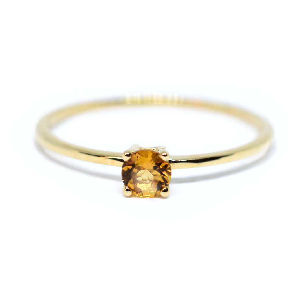 14K Gold Round Yellow Topaz Ring