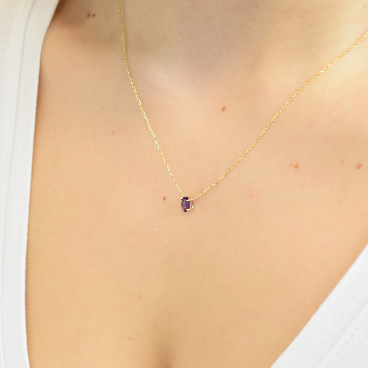 Oval Amethyst Necklace 14k Gold