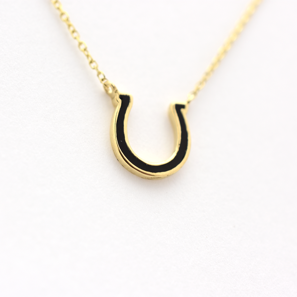 14k Black Enamel Horseshoe Necklace