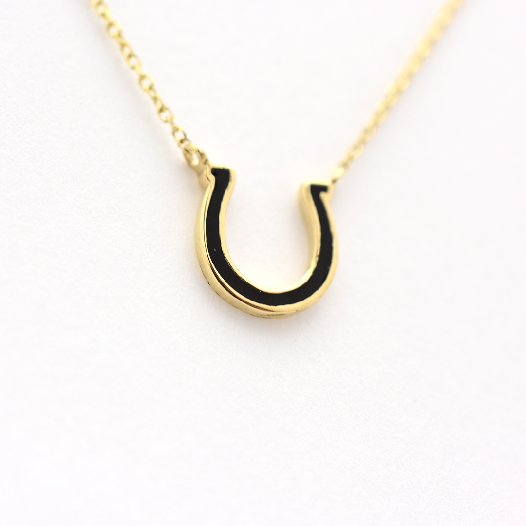 14k Black Enamel Horseshoe Necklace