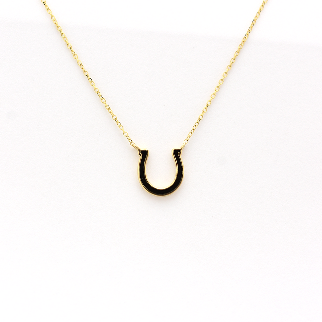 14k Black Enamel Horseshoe Necklace