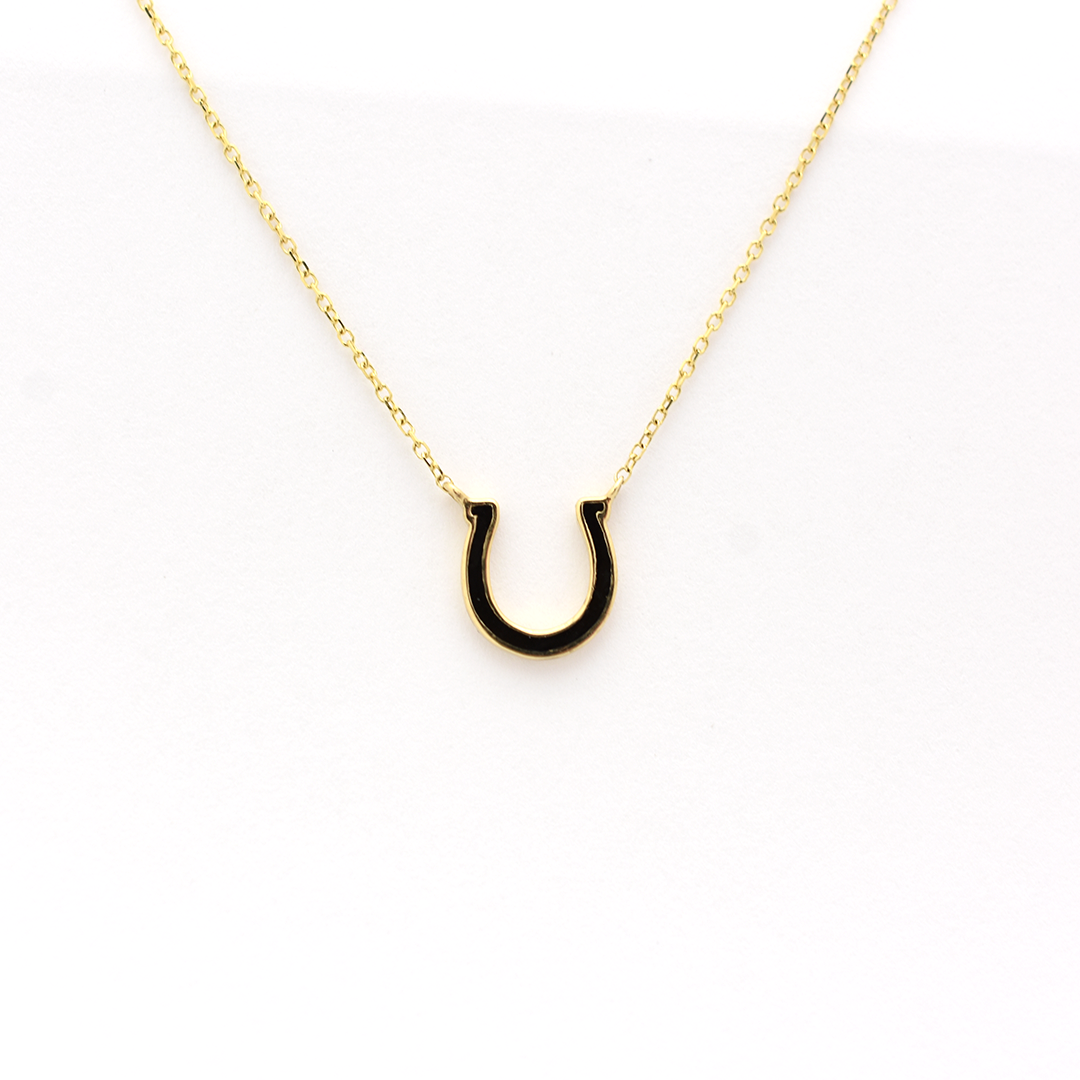 14k Black Enamel Horseshoe Necklace