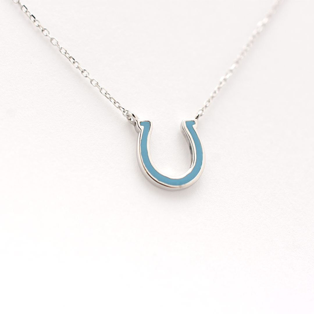 14k Blue Enamel Horseshoe Necklace