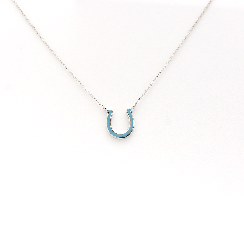 14k Blue Enamel Horseshoe Necklace