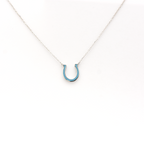 14k Blue Enamel Horseshoe Necklace