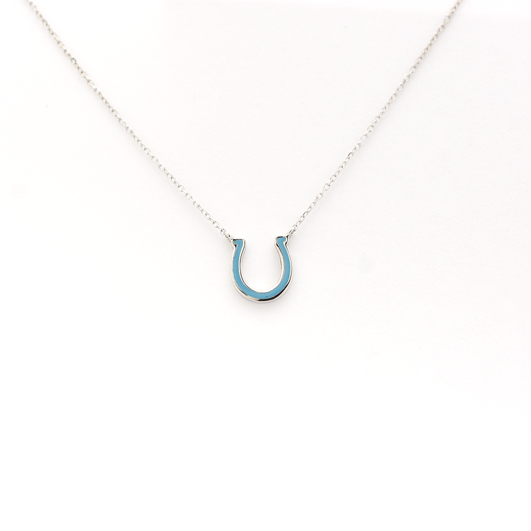 14k Blue Enamel Horseshoe Necklace